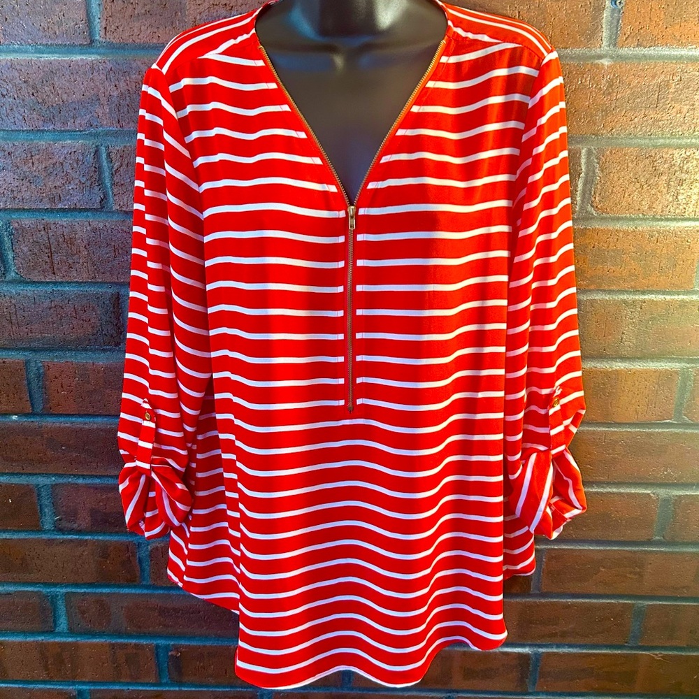 Zac & Rachel Striped Zip Front Top L